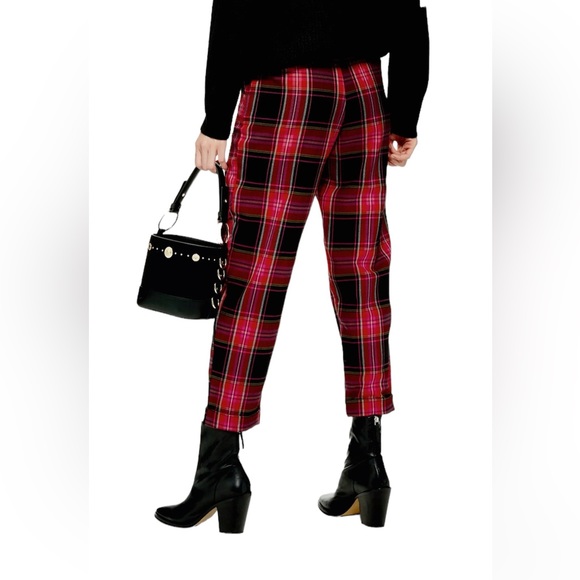 Topshop Martha Check Peg Leg Trousers Pink- and red-tinged tartan - Picture 2 of 12